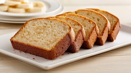 Banana bread slices with a butter pat in Breakfast nook, Bread photography