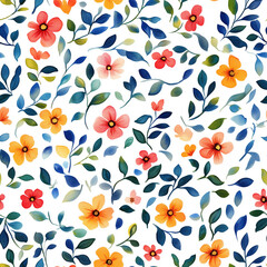 Fototapeta premium Watercolor floral seamless pattern print hand painting with abstract flowers and plants, design texture. Tileable Seamless pattern watercolor floral pattern for textile, stationery, wedding deisgn