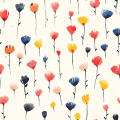 Obraz premium Watercolor floral seamless pattern print hand painting with abstract flowers and plants, design texture. Tileable Seamless pattern watercolor floral pattern for textile, stationery, wedding deisgn