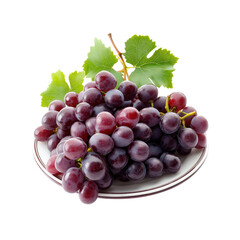 Fototapeta premium Fresh Red Grapes on a White Plate with Green Leaves