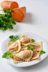 Ravioli with sweet potato. Vegan pasta.