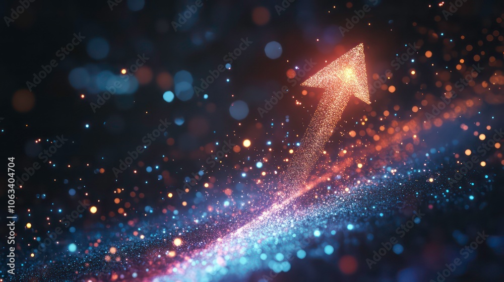 Poster With light trails and energy particles surrounding an upward-pointing arrow