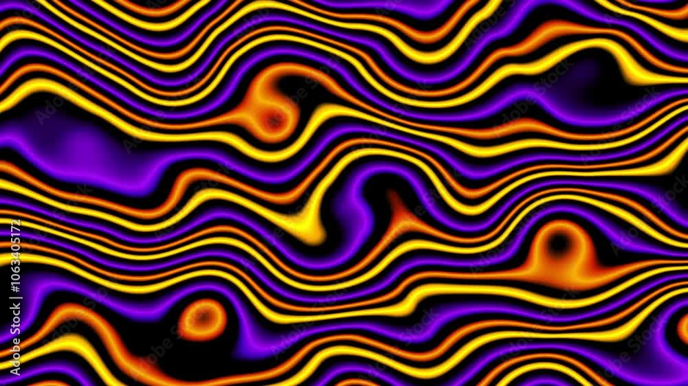 Poster Multicolored yellow and purplw morphing liquid paint abstract loop background