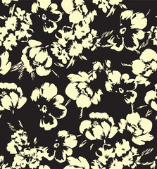 abstract, vector, monochrome, big flowers, all over textiles design, illustration digital image can be used for wrapping paper