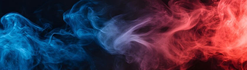Obraz premium Abstract Swirling Blue and Red Smoke on Black Background