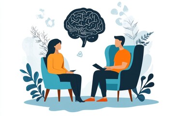 mental health care therapy concept, psychologist counseling to anxiety patient and giving guidance mental therapy care to cure mental health, Generative AI