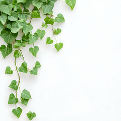 Obraz premium Green Ivy on White Wall, Vine, Foliage, Plant, Leaf, Leaves