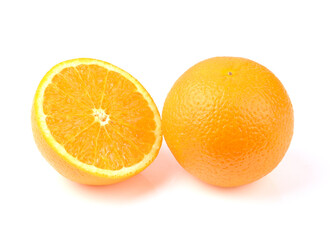 Orange fruit , slice half isolated on white background.