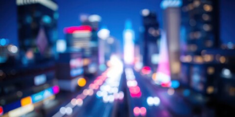 Obraz premium Abstract city lights blend together in circular bokeh patterns on a vibrant blue background, glowing, vibrant