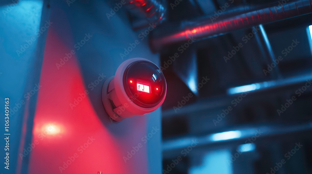Leinwandbilder a circular sensor mounted on a wall, illuminated with red indicators.