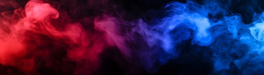 Abstract Swirls of Red and Blue Smoke Against a Black Background