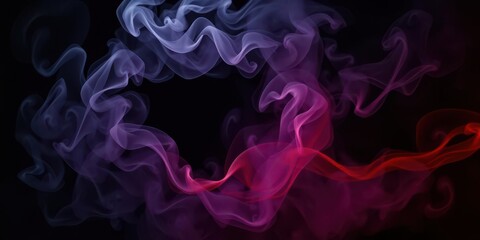 Obraz premium Abstract swirls of smoke rotating under colorful lights against a black background, rotation, lights