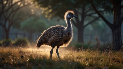 Naklejka premium a striking Emu, a large, flightless bird native to Australia. Its distinctive black plumage and spiky hairdo give it a unique and somewhat comical appearance.