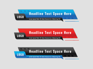 Lower third banner template in three colors,blue red and black.
