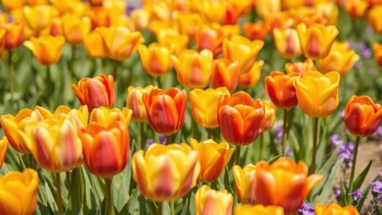 A stunning line of vibrant yellow tulips in full bloom, stretching elegantly across the frame, yellow, fresh