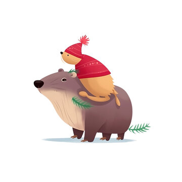 recommend clip art: Cute Groundhog Riding a Wombat in Winter