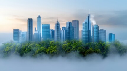 Fototapeta premium A city skyline blending into a forest, representing the integration of business and sustainability