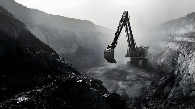Massive Dragline Excavator Transforming Landscape in Open-Pit Coal Mining Site