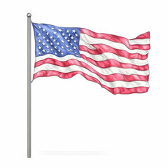 Fototapeta premium Waving American Flag in Pencil Drawing Style, USA, United States, stars and stripes, red white and blue, patriotism