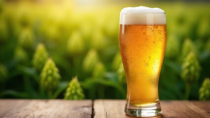 A glass of beer sits on top of grass