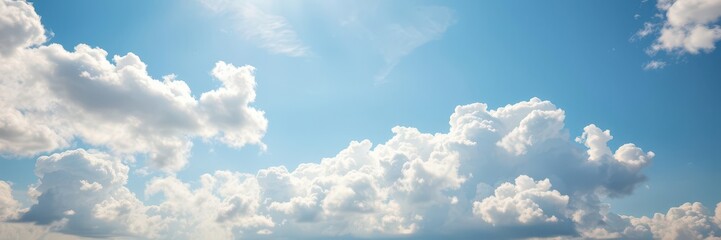Clear blue sky with fluffy white clouds, perfect for adding text or graphics, summer, beauty