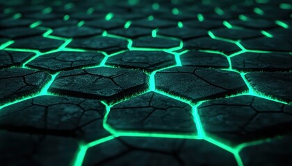 Abstract Glowing Green Hexagon Pattern Background Technology Cyberpunk Digital Art
