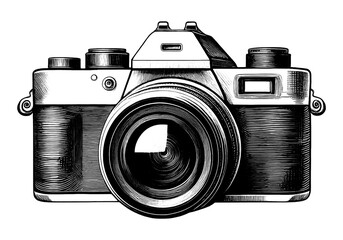 デジタル一眼レフカメラの精巧な線画イラスト　透過背景の切り抜き