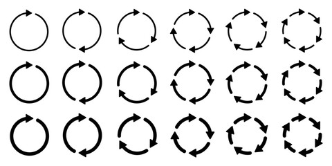 Fototapeta premium Circle arrow set, round thin and thick arrows, loading recycle rotation reload restart sign