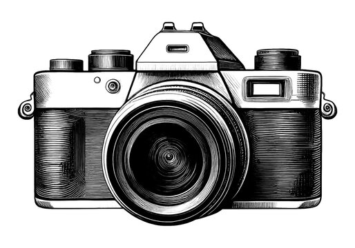 Fototapeta デジタル一眼レフカメラの精巧な線画イラスト　透過背景の切り抜き