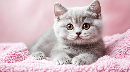 Cute Grey Kitten on Pink Blanket, cat, grey cat, kitten portrait, cat portrait, cute kitten