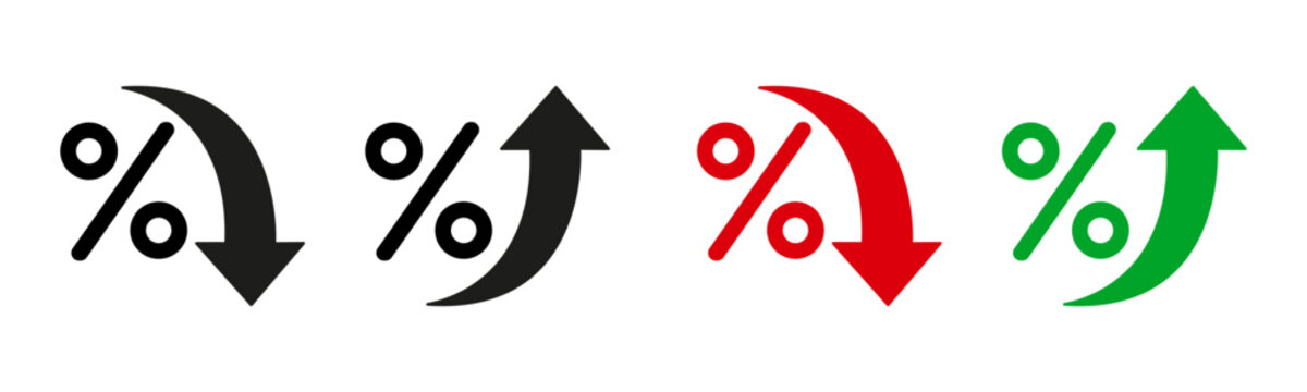 Percent arrow icon, up and down percent icon with arrow, decrease increase