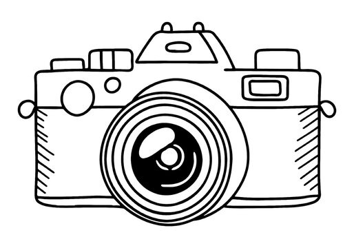 recommend clip art: デジタル一眼レフカメラのシンプルな線画イラスト　透過背景の切り抜き