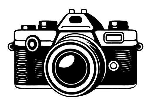 recommend clip art: デジタル一眼レフカメラのシンプルな線画イラスト　透過背景の切り抜き
