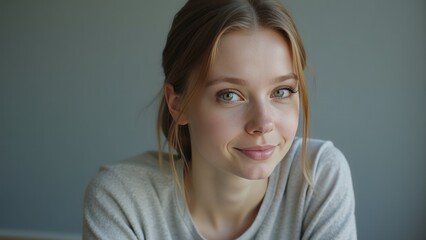 Fototapeta premium A young woman is looking at the camera