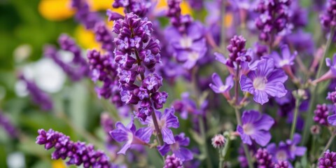 Obraz premium Close-up shot of vibrant purple flower petals and delicate leaves, outdoors, vivid