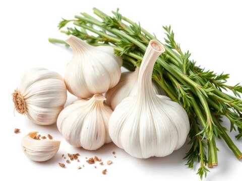 Fresh garlic bulb isolated on a white background, Garlic, food
