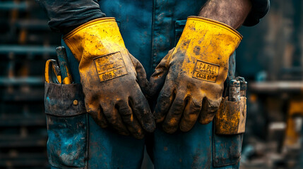 Close Up of Dirty Work Gloves, dirty gloves, hands, worker, construction worker, laborer