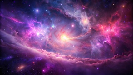 Ethereal glow of a galaxy with delicate wisps of gas and dust in shades of pink and purple, interstellar medium, nebulae, space, cosmos