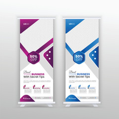 Business Roll Up Banner. corporate Roll up background for Presentation. geometric triangle and exhibition ads pull up design x-banner design template.