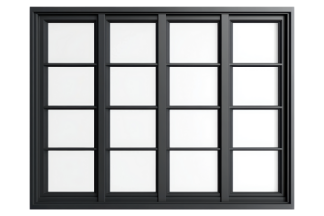 A black window with white frames and white panes isolated on transparent or white background, png