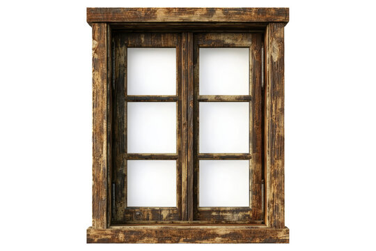Fototapeta A window with six panes of glass and a wooden frame isolated on transparent or white background, png