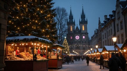 Obraz premium A christmas market in prague, czech republic