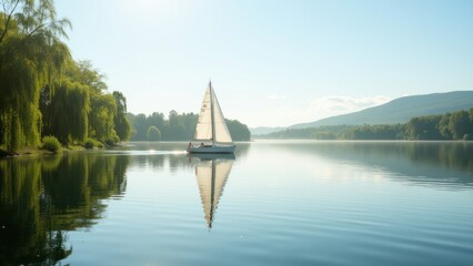 A sailboat is sailing in the water