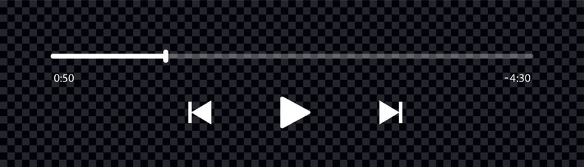 Podcast audio player bar template with button play or pause and timelime. Audio player for songs, podcast playlist vector