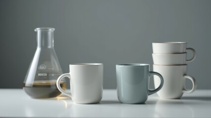 Fototapeta premium Coffee mugs and a flask sit next to each other