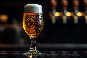 Golden Beer in a Glass at a Bar backgrounds