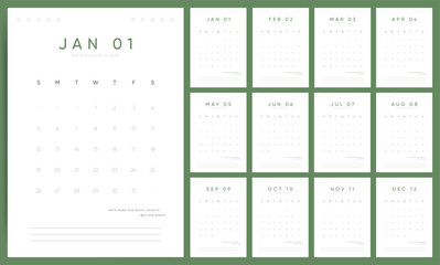 2025 Calendar Vector, Monthly Planner Starting Sunday