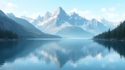 The mountains are reflected in the water