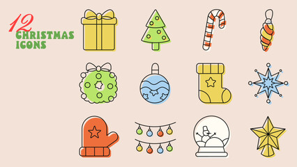 12 christmas icons set