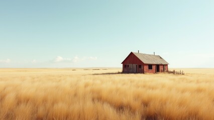 An old house in the middle of a field